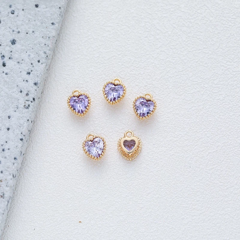 2PCS 14K Gold Plated Brass Inlaid Zircon Heart Pendant DIY Making Supplies Necklace Earrings Material Accessories