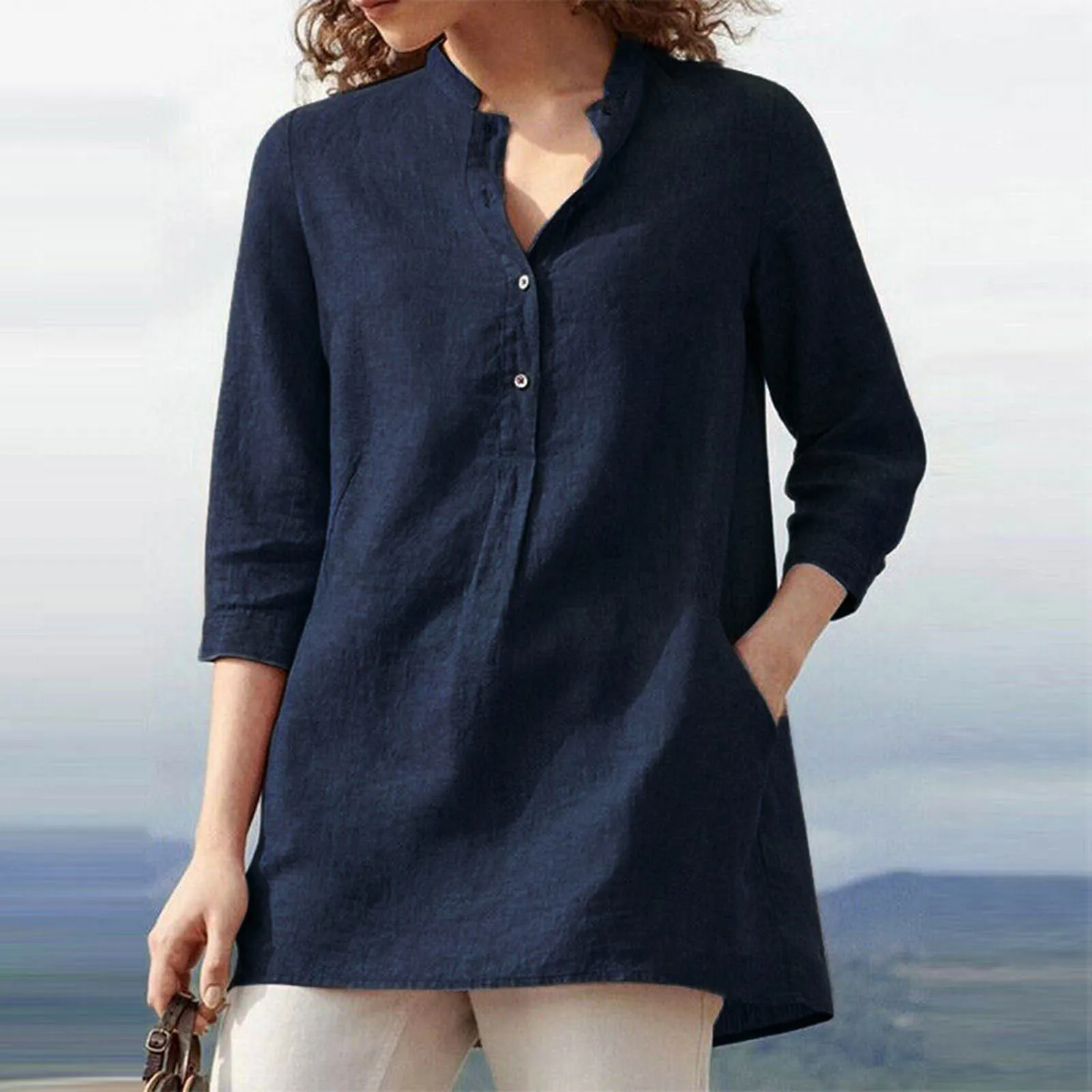 

Женский топ с длинным рукавом и воротником-стойкой