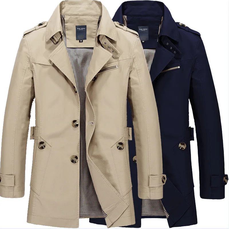 

Mens Business Long Trench 2022 Men Casual Single Breasted Windbreaker Fashion Autumn Jackets Male New Slim Overcoats Outwear