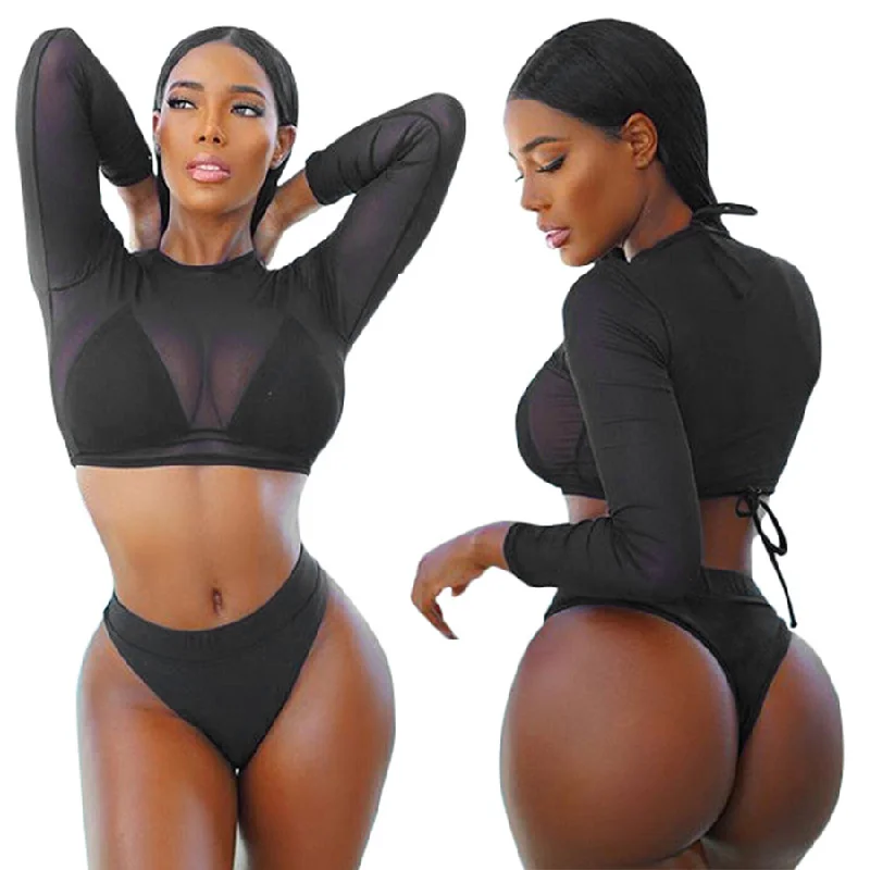 

Women's new 2023 Bikini bikini long sleeve sexy multi-color mesh three piece set