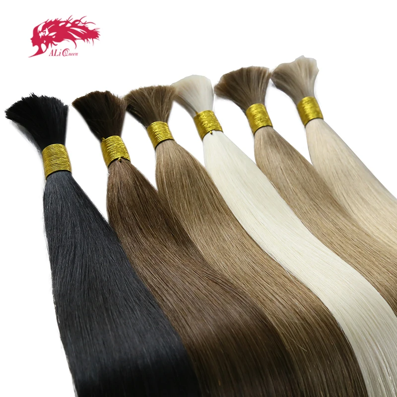 Ali Queen Brazilian Virgin Human Hair Extensions Straight Bulk Hair 12"-26"  Natural Color Blonde 613 Colored Hair Bundles 50g