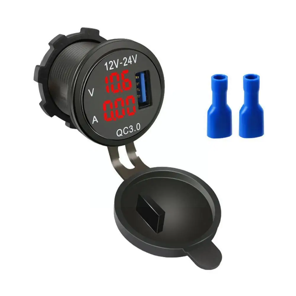 

New QC 3.0 USB Charger Socket Power Outlet Digital Voltmeter Ammeter Monitoring Panel for Car Boat Marine Rv Motorcycle Tru Z1M9