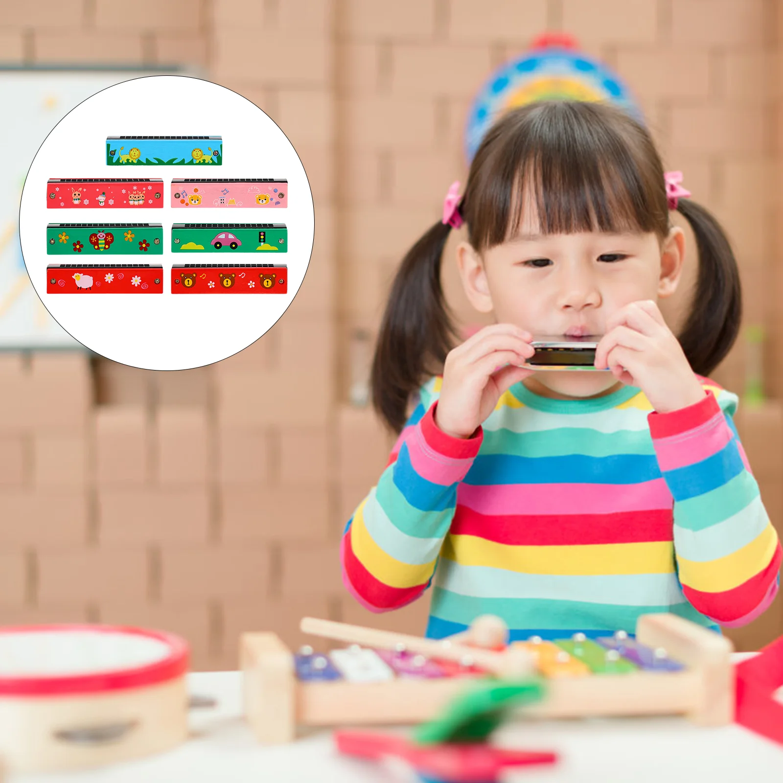 

7 Pcs Musical Toys Kid Harmonica Instrument Instruments Wooden Student Children Learners