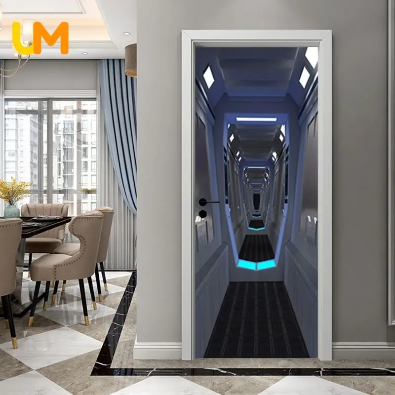 

Through the future door stickers 3D door stickers self-adhesive elevator door stickers spaceship metaverse wall stickers