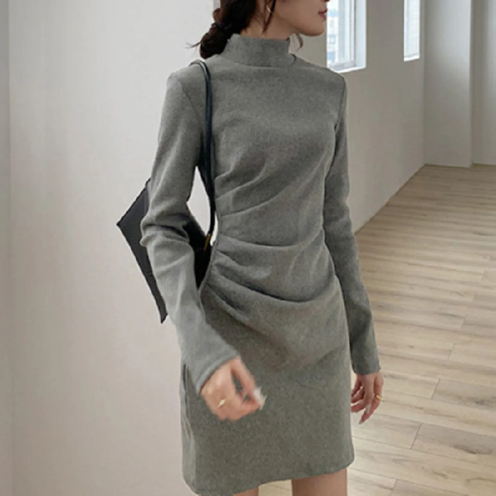 

Women Turtleneck Dress New Autumn Winter Long Sleeve Bottoming Slender Dresses Elegant Korean Style Fashion Female Party Dress