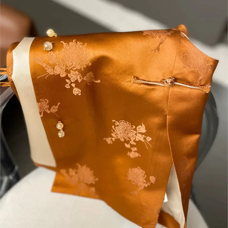 Новая китайская женская одежда стильная Улучшенная рубашка Оранжевая атласная