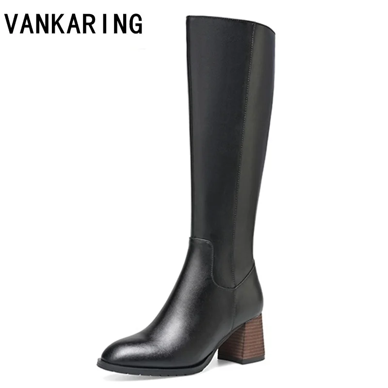 

high quality cowhide+pu knee high boots for women sexy pointed toe zipper riding boots high heels all matched winter boots woman