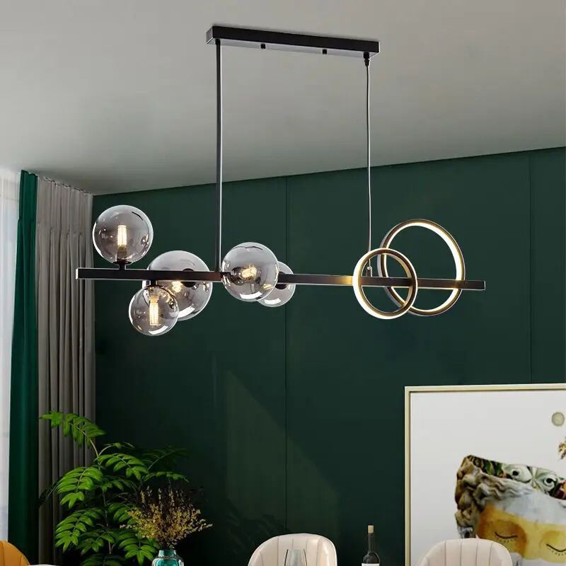 

Modern LED Glass Chandelier Table Dining Room Kitchen Minimalist Pendant Home Decor Lighting Black Lustre Lamps Suspension Rod