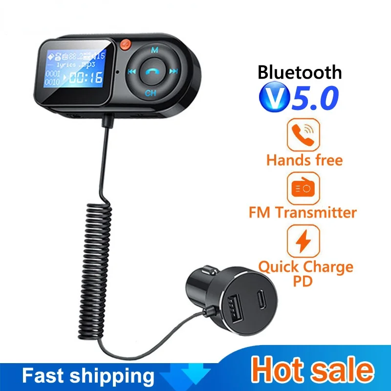 

RYWER modulatore FM AUX Audio lettore MP3 USB tipo C PD caricabatterie per auto a ricarica rapida vivavoce Bluetooth 5.0 Kit p