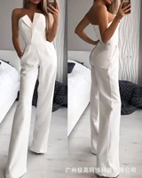 2022 summer elegant slim office lady black strapless jumpsuits for women new sexy sleeveless white red wide leg jumpsuits