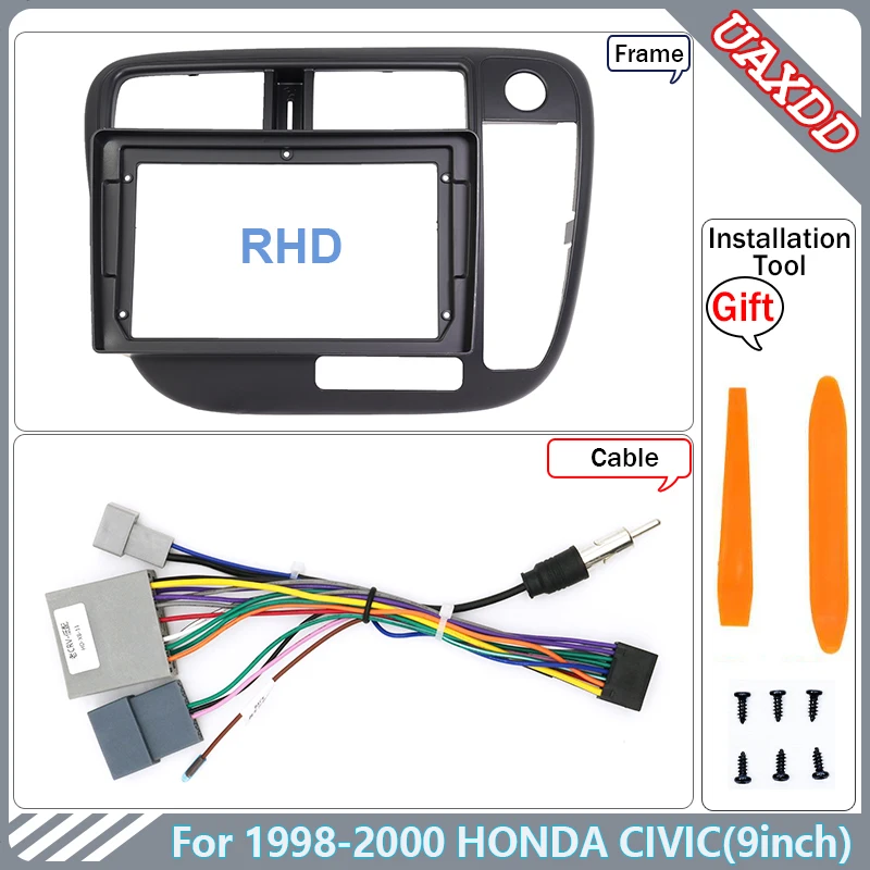 

9-дюймовый проигрыватель для Honda Civic 1998-2000, радио, мультимедиа, Android, стерео, жгут экранов, кабель для навигации на приборной панели, адаптер, рамка