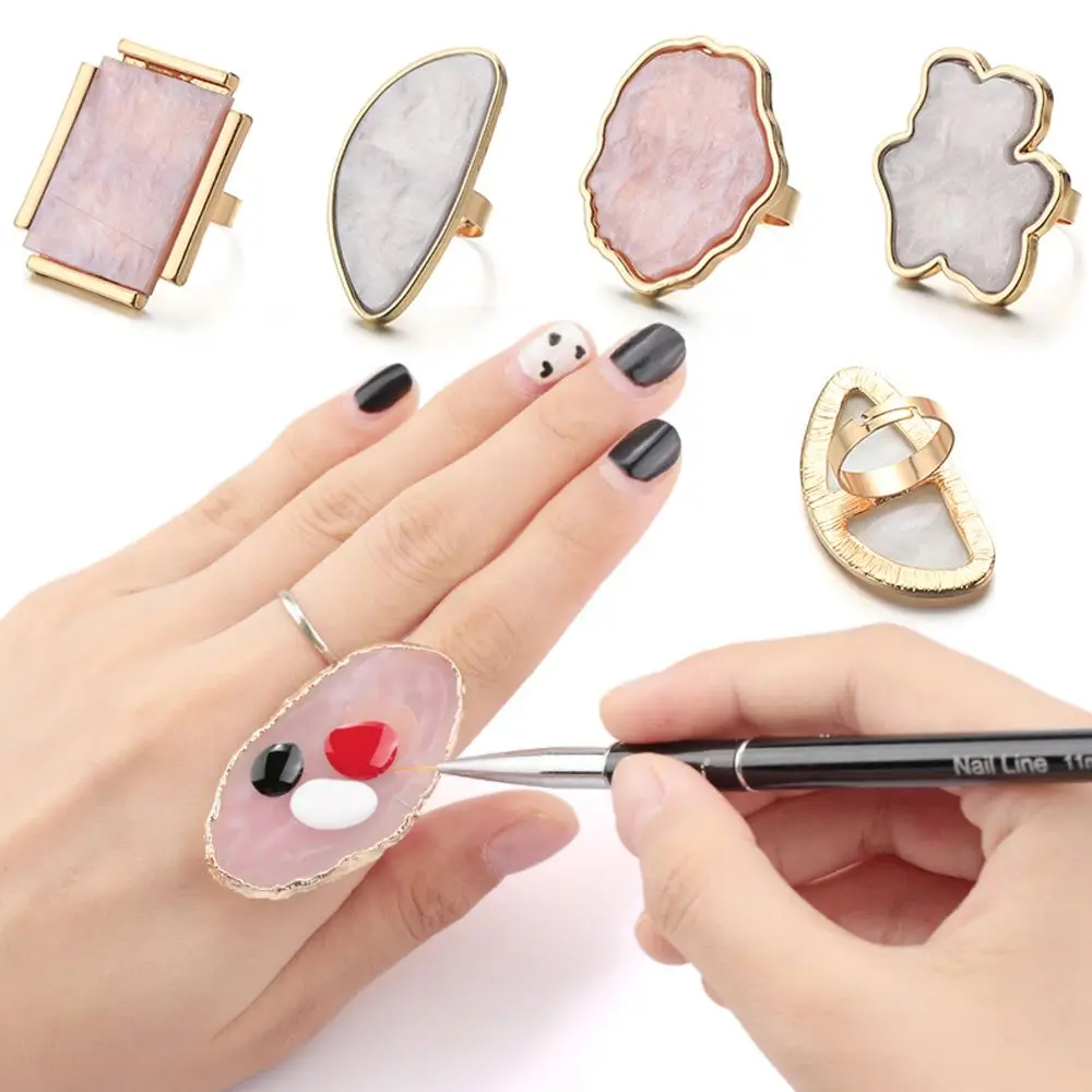 

Resin Stone Finger Ring Palette False Nails Tips Drawing Nail Color Palette for Nail Color Mixing Display Manicure Polish Gel