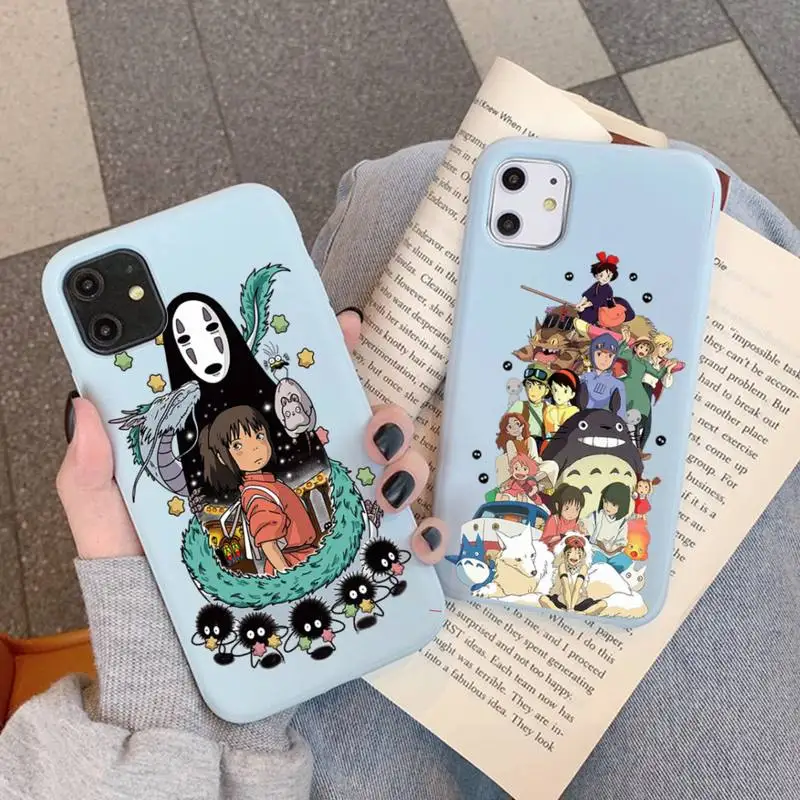 

Anime totoro Phone Case for iPhone 11 12 13 Mini Pro Xs Max 8 7 6 6S Plus X XR Solid Candy Color Case