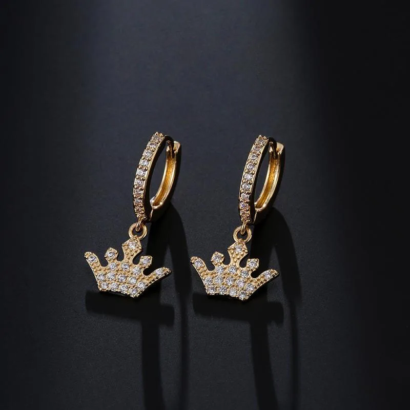

Trendy Exquisite Full Zircon Crown Pendant Earrings Charm Men and Women Cool Hip Hop Rock Party Jewelry Accessories