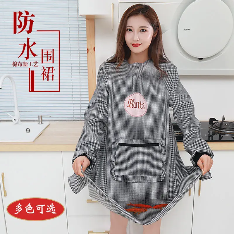 

Household kitchen baking barbecue picnic apron cooking vest cotton breathable long sleeve oil proof Waterproof lattice zipper