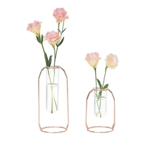 glass vase with metal frame 24cm9 transparent cylinder vase planter terrariums flower holder for office home desk shelf decor