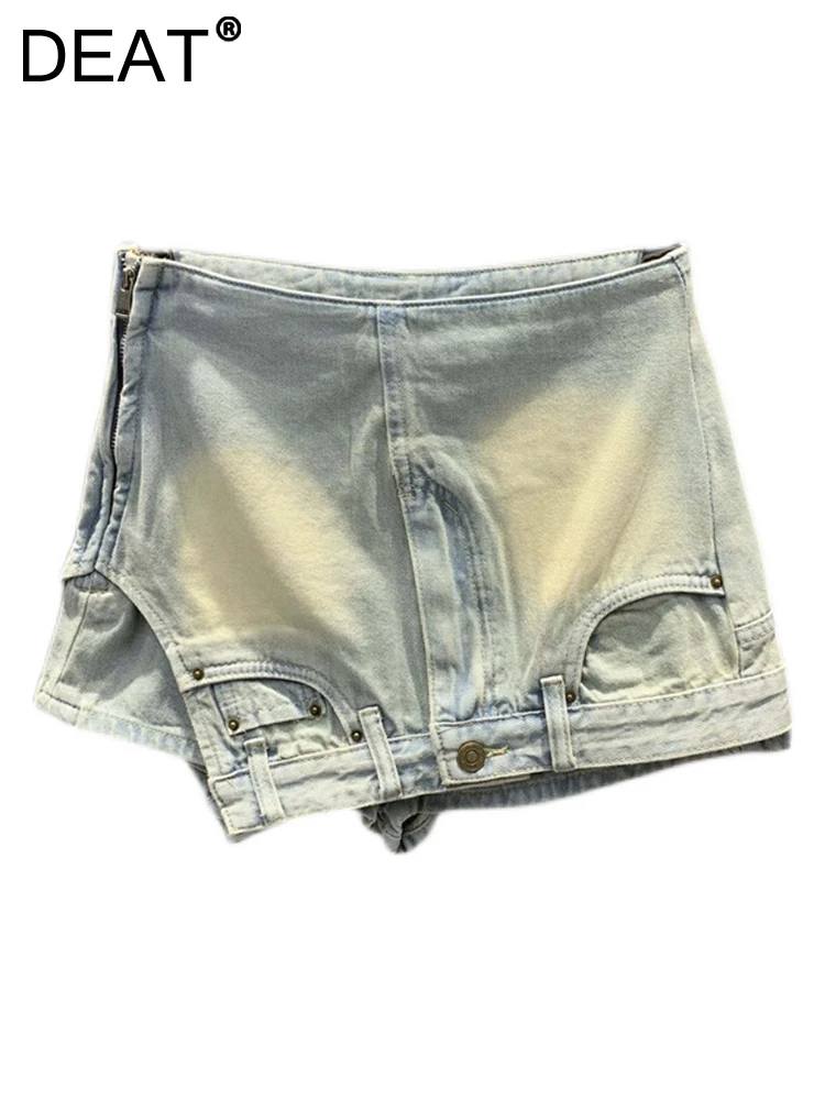 

DEAT Fashion Women's Skirt High Waist Irregular Side Zipper Slim A-line Mini Denim Solid Color Skirts Summer 2023 New 17A9991