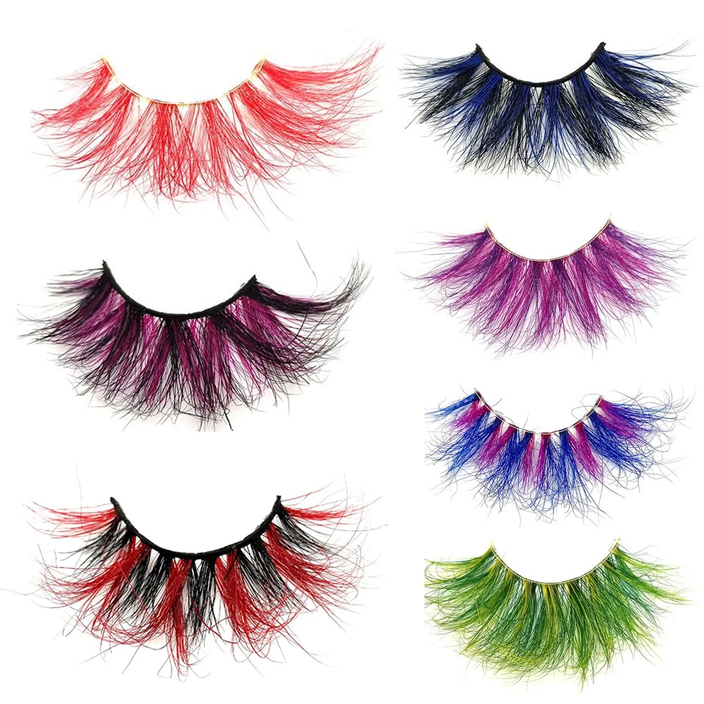 

1Pair Red Blue Purple Pink Mix 3D Mink Colored Eyelashes Ombre Vegan Strip Lashes Natural Dramatic Fluffy Colourful Cilias Party