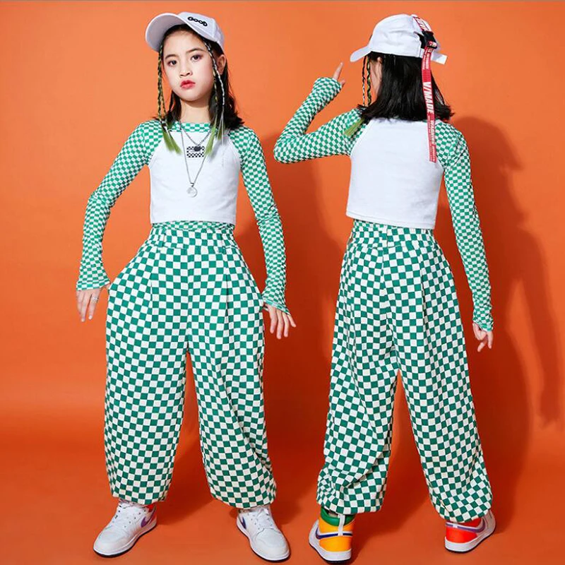 

Kids Kpop Outfits Hip Hop Clothing Checkered Shirt Vest Casual Streetwear Sweat Jogger Pants for Girl Jazz Dance Costume Clothes