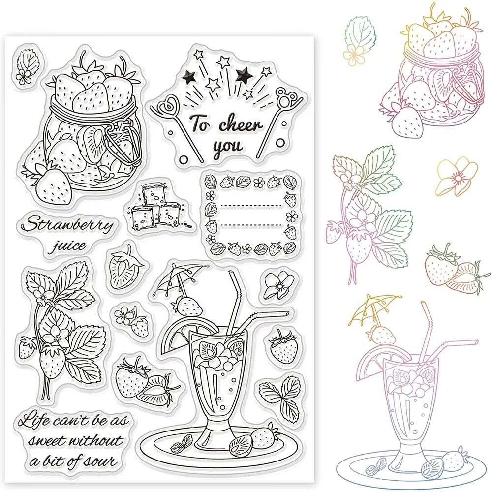 

Summer Drink Strawberry Pineapple Clear Stamps Transparent Silicone Stamp for Card Making Decoration and DIY Scrapbooking