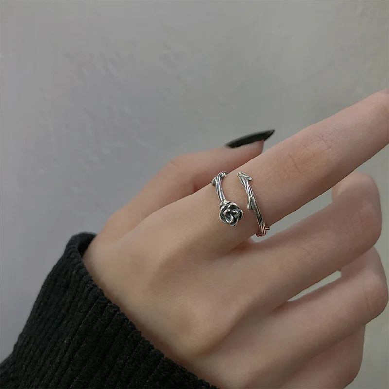 

Thorn Rose Flower Ring Female Niche Design Simple Fashion Personality Opening Thorn Ring Women Jewelry Gift