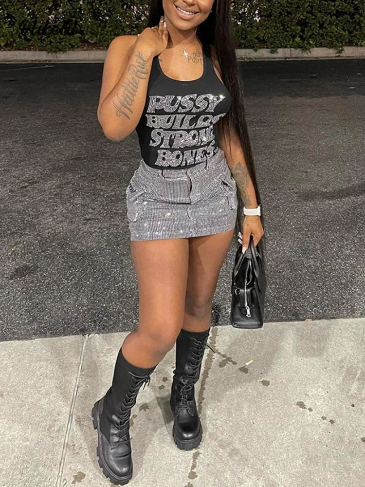 

Diamonds Casual Simple T-shirt Women Harajuku Skinny High Street Outwear Hipster Tank Tops Sexy Hollow Out Vest Baddie