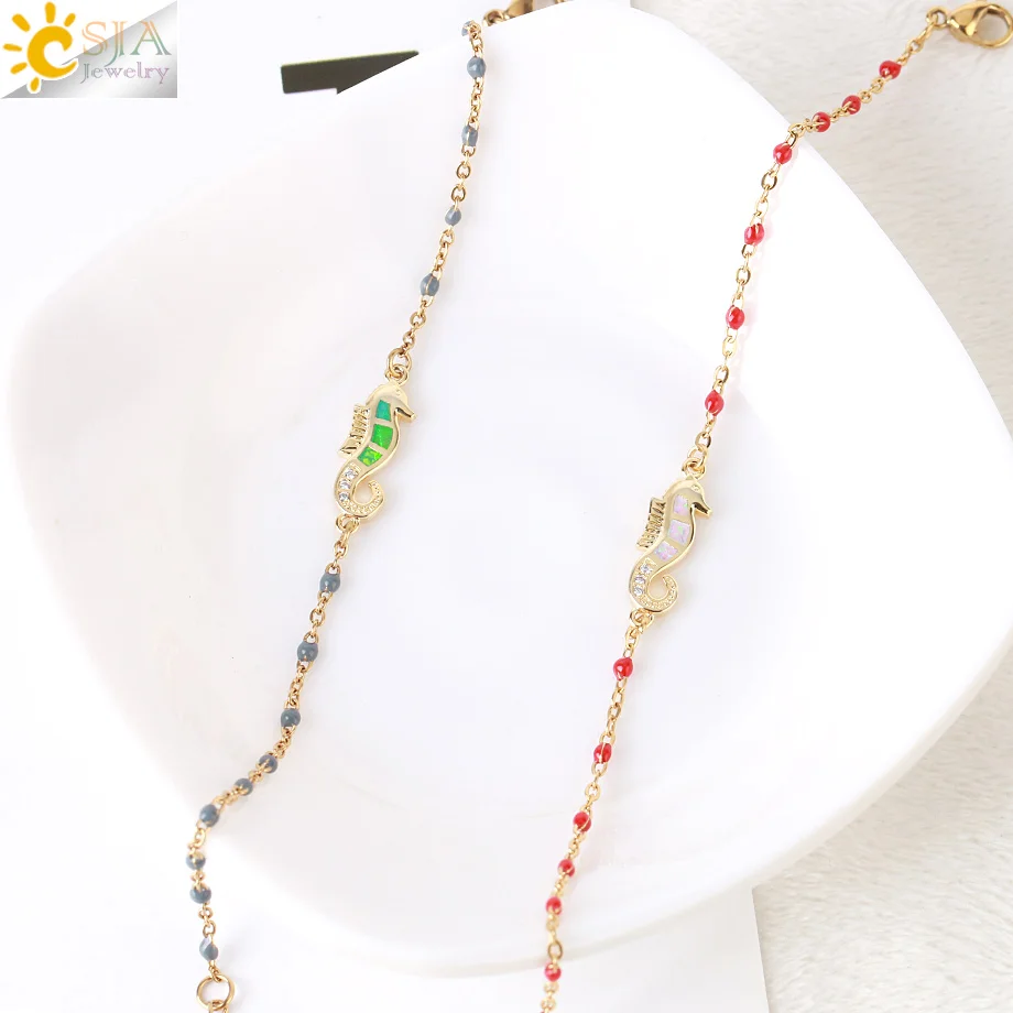 Женский браслет из нержавеющей стали CSJA изящный золотого цвета с бусинами