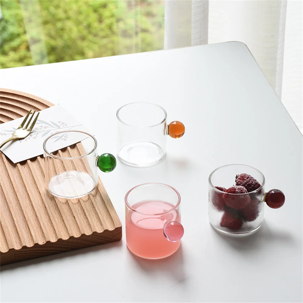 

Manually Pressed Transparent Mug Lovely Appearance Round Handle Glass Drinkware Household With Handle Cute Glass Cups