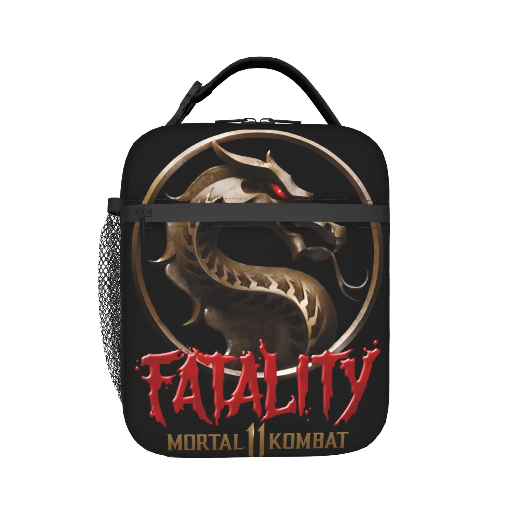 Фото Изолированная сумка для обеда с логотипом Mortal Kombat Retro Dragon, герметичная сумка-контейнер для еды Scorpion Mk11, сумка-холодильник, сумка-тоут, ланч-бокс для работы №2