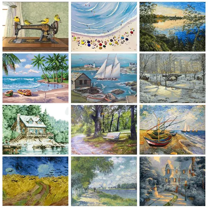 

CHENISTORY Oil Paint By Numbers Kits Abstract Scenery 60x75cm Painting By Numbers On Canvas Frameless DIY Draw Nmuber Decor