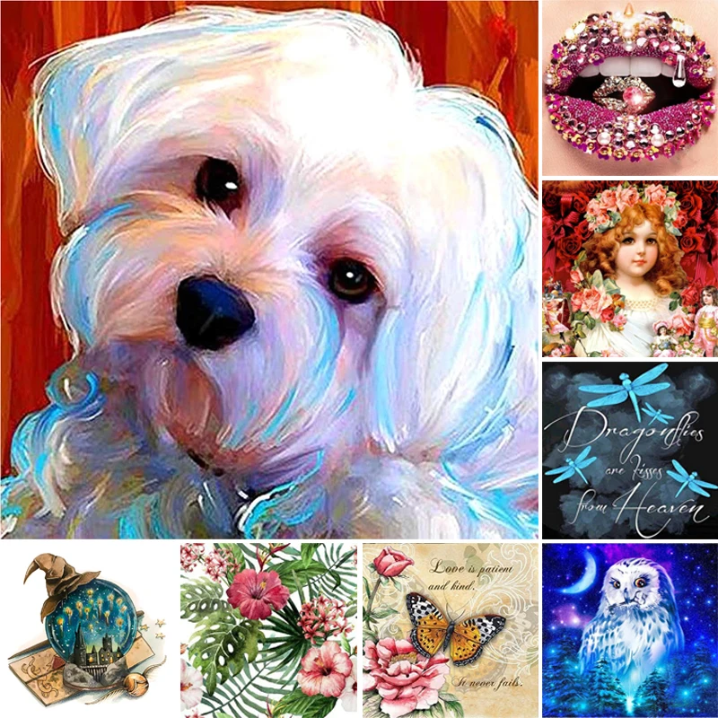 

Алмазная 5D картина «сделай сам», Набор для вышивки крестиком с изображением животных, собаки, бабочки, совы, цветов, мозаика, домашний декор, подарки