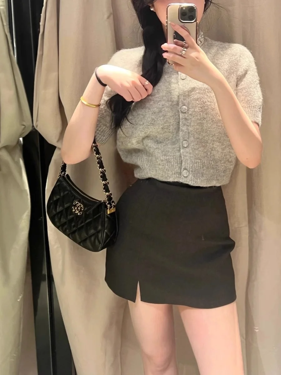 Весенняя серия Miu со сверлильным свитером кардиган футболка с короткими рукавами