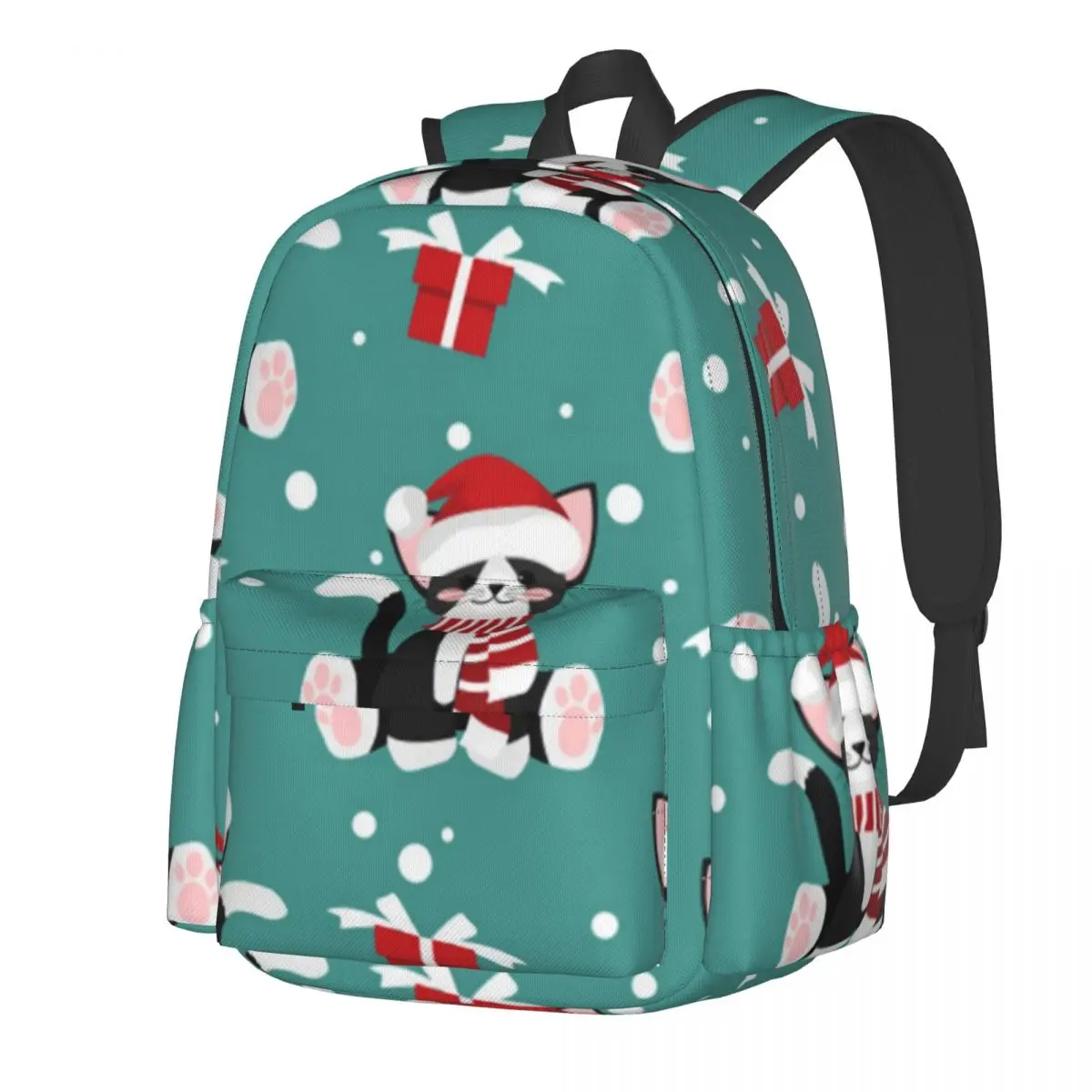 

Милый Рождественский рюкзак с кошкой, дорожные рюкзаки с животным принтом, современные школьные портфели унисекс для учеников, большой кра...