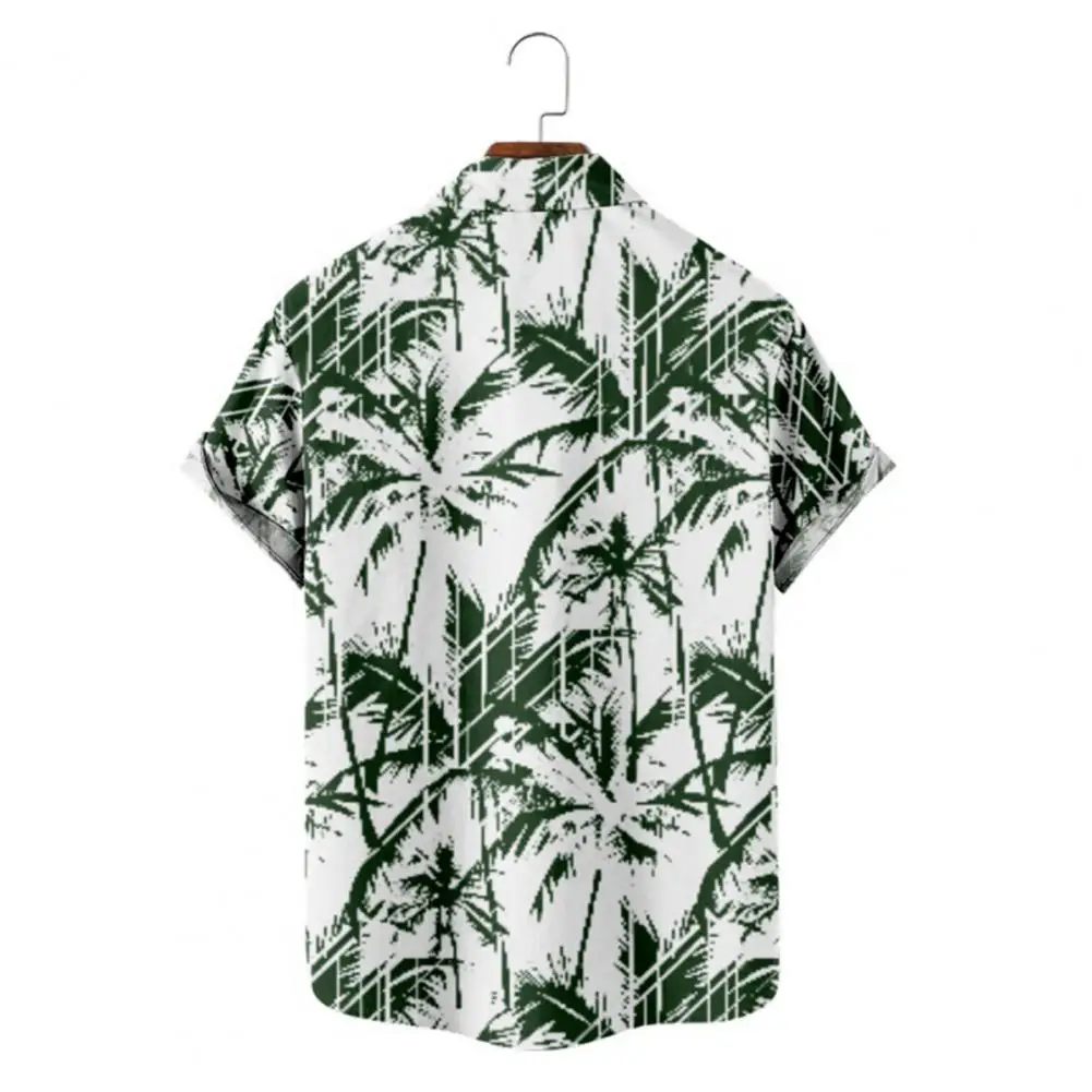 

Easy to Match Stylish Lightweight Coconut Tree Print Men Shirt Breathable Summer Tops Buttons Daily Clothes
