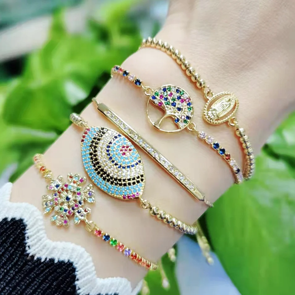 

Snow Zircon Demon Eye Bracelet Adjustable Pull Box Chain Maria Bracelet for Men and Women