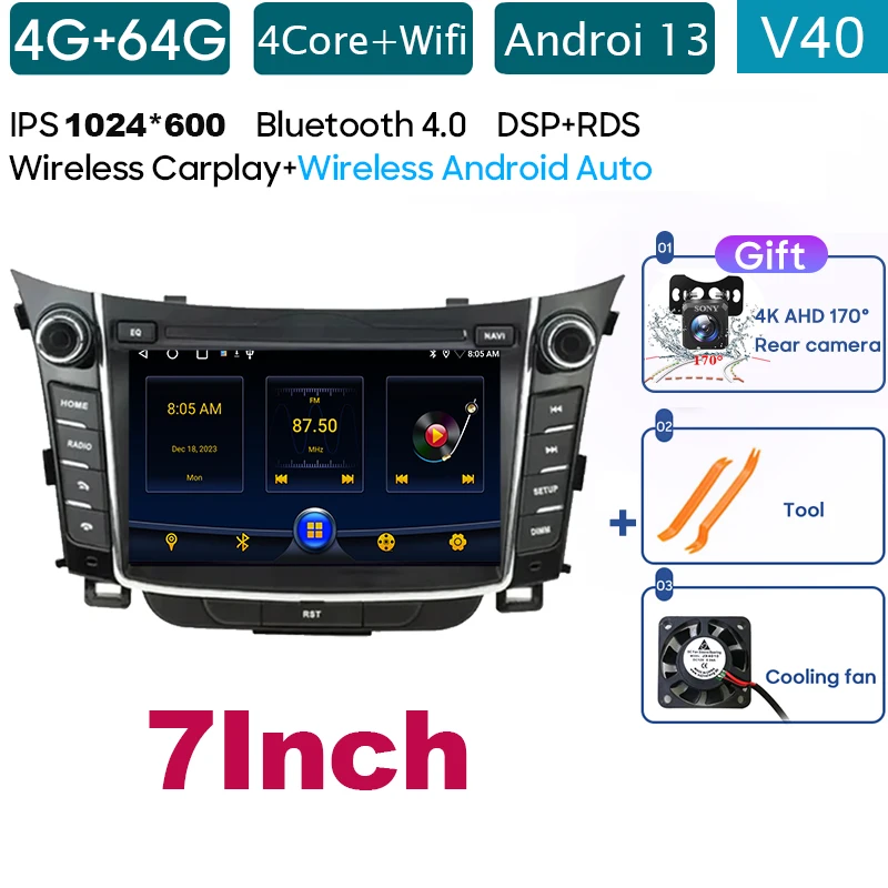 

8-ядерный для Hyundai I30 Elantra GT 2012-2017, автомагнитола, GPS-навигация, 4G, мультимедийная стереосистема Carplay без 2din, DVD-видеоплеер