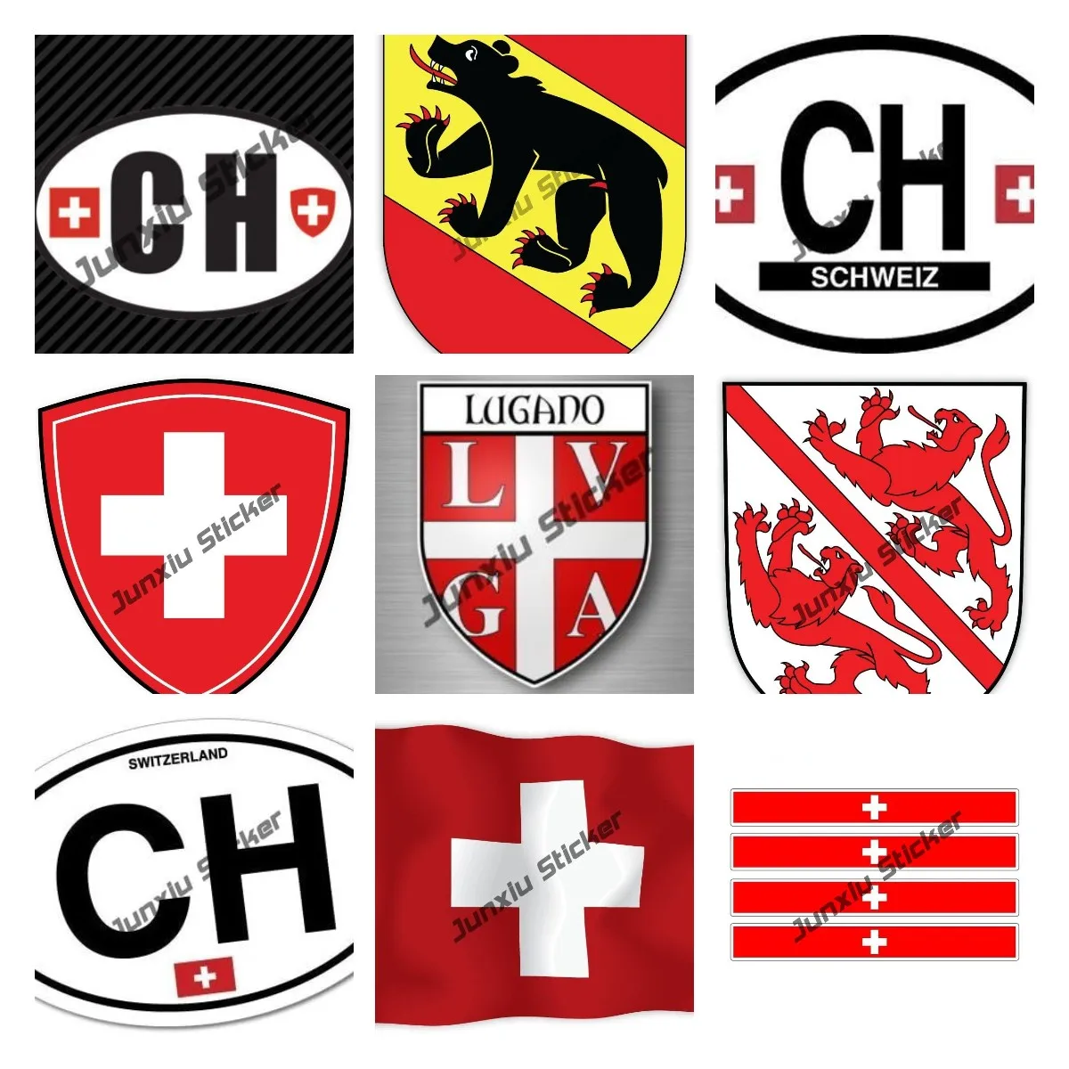 

Geneva Bern Berne Coat of Arms of Switzerland Car Sticker Decal City Shield Crest CH Country Code Flag Travel Stamp Accessories