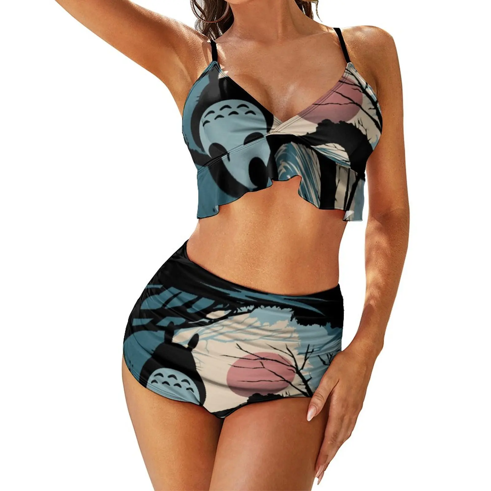 

Купальник-бикини Totoro, сексуальный комплект бикини с мультяшным принтом «I Love The Cartoon», женский купальник из двух частей, бикини с принтом для бассейна