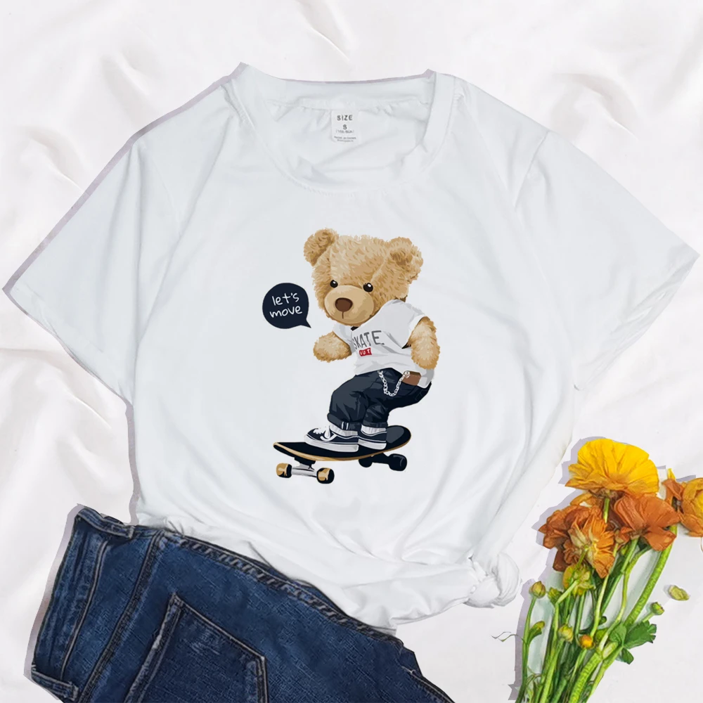 Женская футболка с принтом Love Yourself Bear Повседневная белая круглым вырезом и
