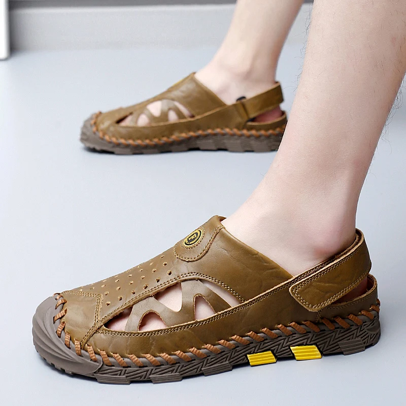 

Brand Summer Men's Sandals Genuine Leather Sandals Outdoor Summer Men wading Shoes Beach slippers Breathable Flats hiking shoes