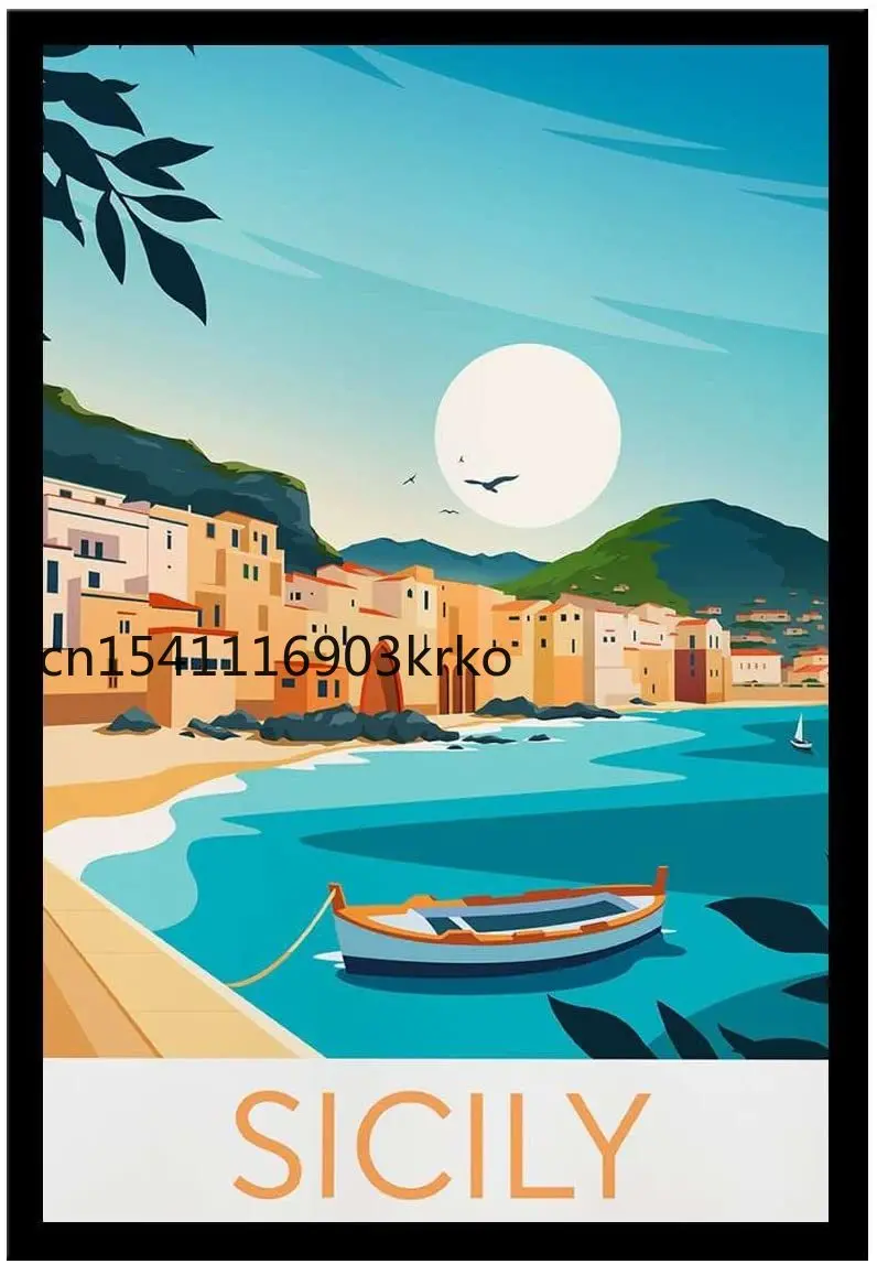 Сицилия путешествия печать Италия постеры для комнаты эстетика 12x18 дюймов черный
