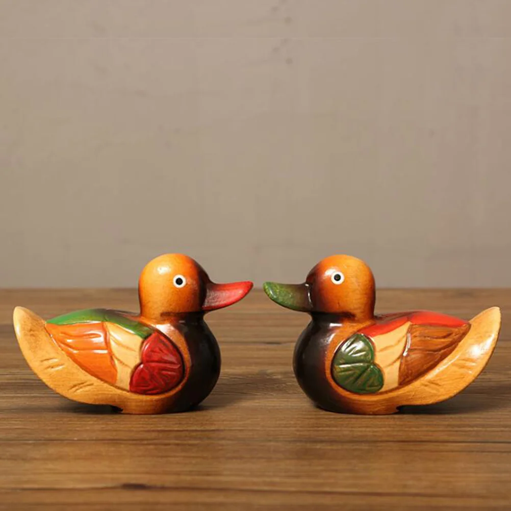 

Duck Mandarin Figurine Animal Statue Model Wood Figurines Love Couple Wedding Ornament Birds Chinese Wooden Feng Bird Shui