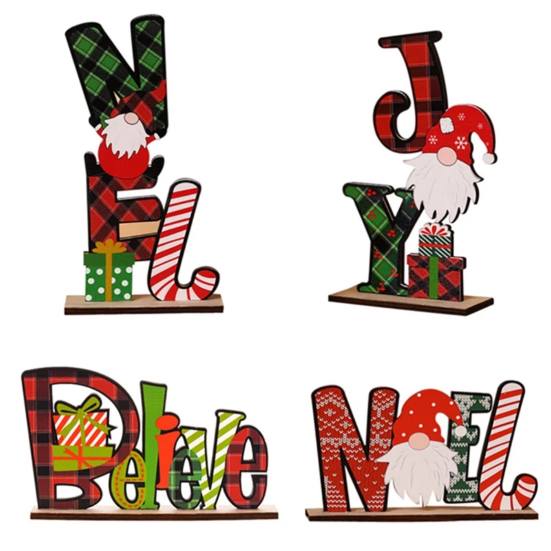 

HOT-4Pcs Unique Christmas Ornaments Durable Christmas Decors Desktop Adornments New Year Wood Craft Xmas Tree Ornament
