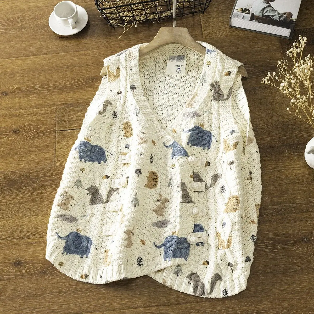 Sen женский маленький вязаный свитер со свежим цветочным принтом в стиле ретро