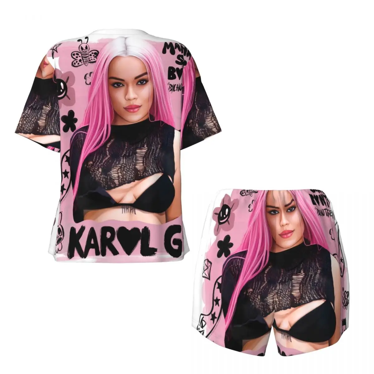 Женский пижамный комплект Karol G Pink Hair La Bichota из 2 предметов одежда для сна с
