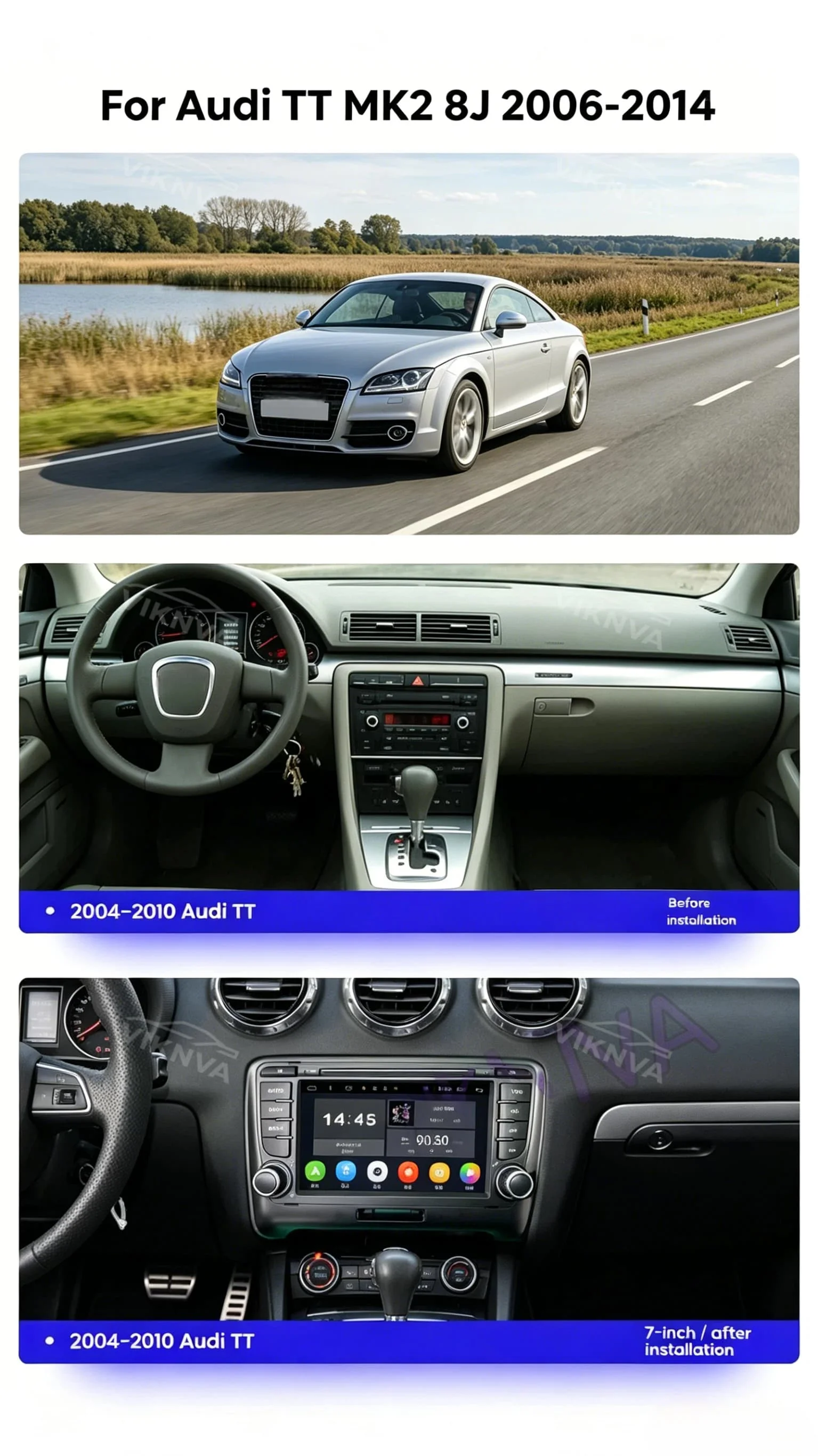 Фото Для Audi TT MK2 8J 2006-2014: Автомагнитола Android 13, мультимедийная система, GPS-навигация, Carplay, интеллектуальные системы, 2 DIN №1
