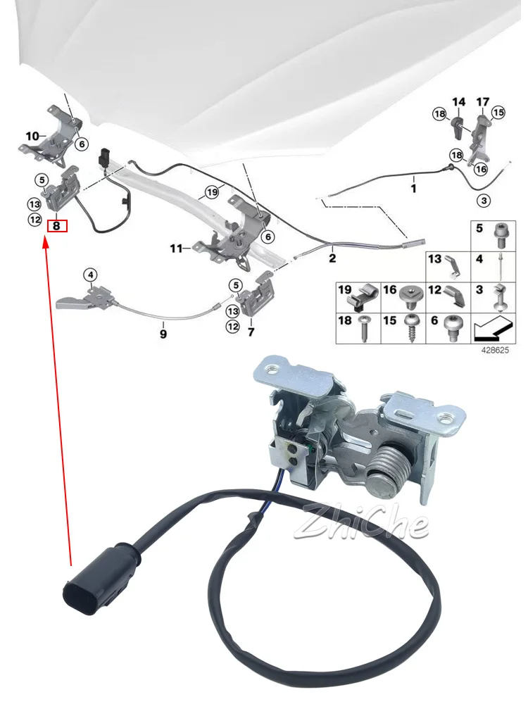 Замок капота двигателя 51237308068 для BMW X5 X5M X6 X6M iX F15 F85 F16 F86 I20 xDrive28i xDrive35i xDrive50i N20 N55 N63 (art.: 3920da090aa7d) - 3920da090aa7d