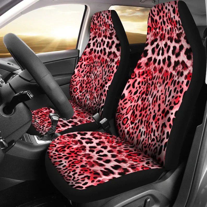 

Pink Red Leopard Cheetah Animal Print Car Seat Covers Pair, 2 Front Seat Covers, Car Seat Protector, Car Accessories