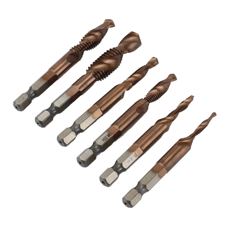 

6PCS M3-M10 Screw Tap Drill Bits HSS CO M35 Cobalt Taps Metric Combination Bit Hex Quick Change Woodworking Tools