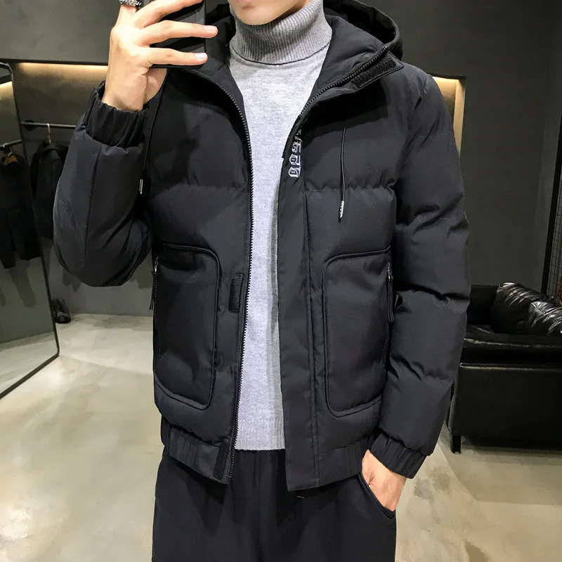 Men Winter Long Sleeve Down Jacket Stand Collar Loose Coats Male Fashion Casual Solid Warmth Windproof Outerwear Zipper Clothes